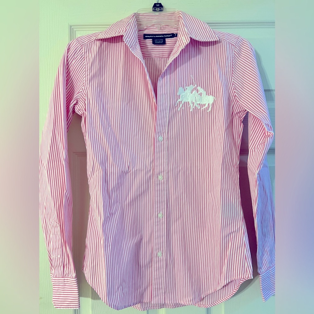 Ralph Lauren Sport, Size 2, striped pink and white.